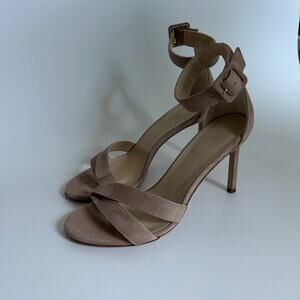 Banana Republic Evening Sandal Tan Suede Nude Heels wedding ankle strap NWT 7.5